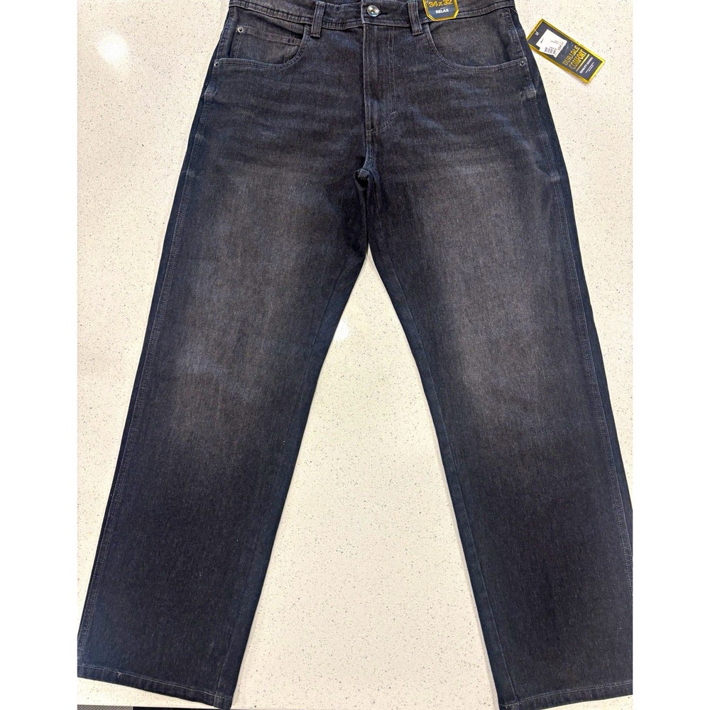 Southpole Men's Black Dark Wash Relaxed Fit Straight Stretch  Denim Jeans 34X32